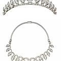 Emerald and <b>diamond</b> <b>tiara</b>-necklace, monture Cartier c1953. 