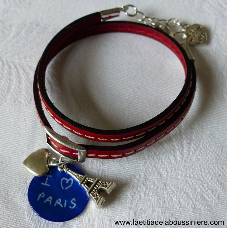 Bracelet cuir double tour I love Paris