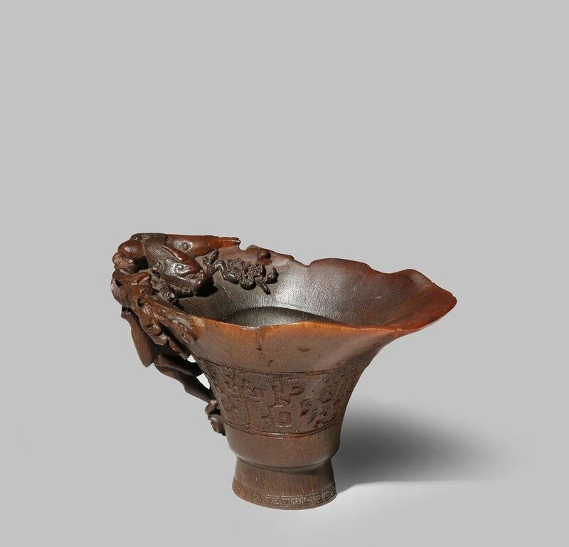 A Chinese rhinoceros horn archaistic libation cup 17th-18th century