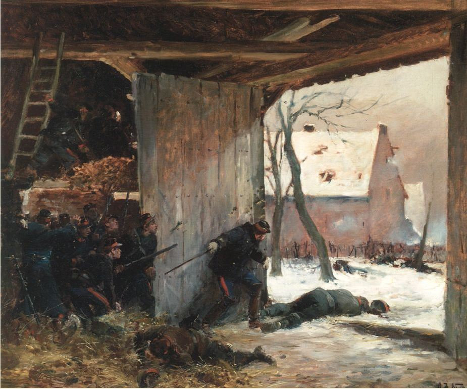 De Neuville mobiles réfugiés dans une grange à bapaume