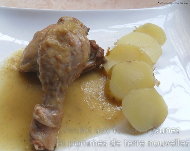 poulet aux tomates jaunes et pommes de terre nouvelle