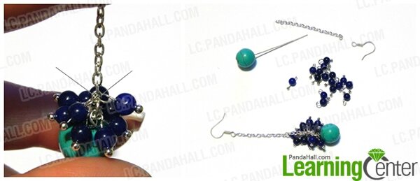 the ending of making long drop turquoise beads earring
