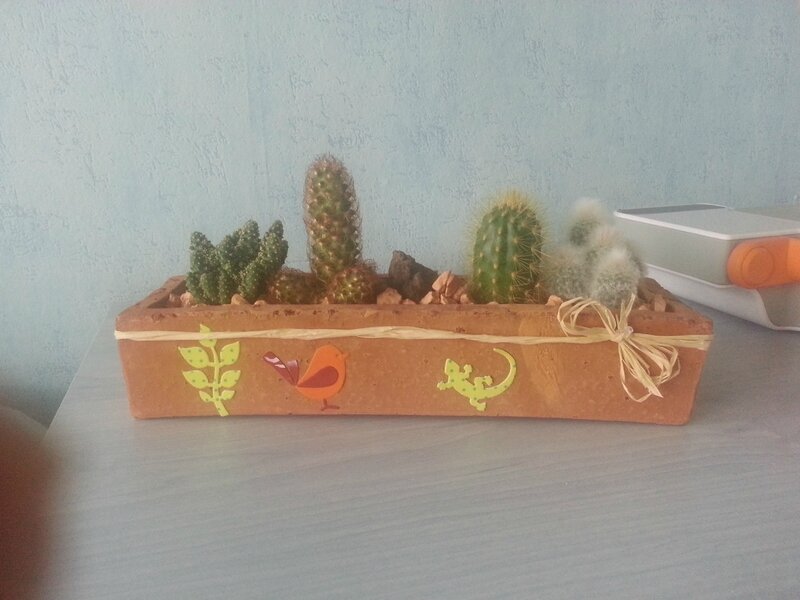 Mini jardinière cactus décorée scrap