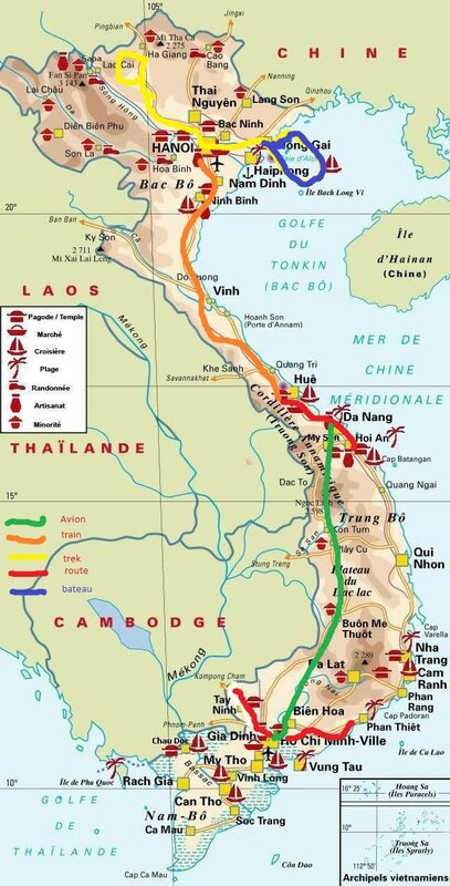 Carte Vietnam, carte de voyage du Vietnam, tourist carte (modifiè)