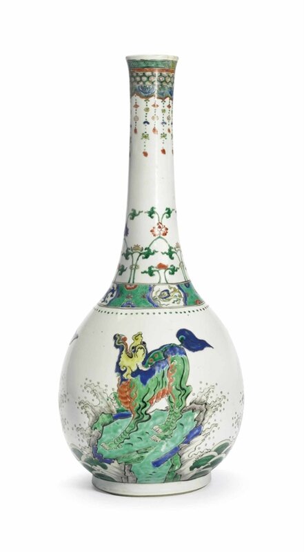 A famille verte bottle vase, Kangxi period (1662-1722)