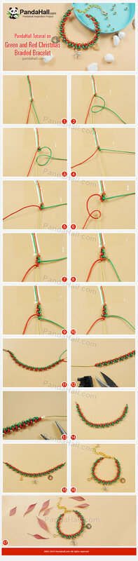 5-PandaHall Tutorial on Green and Red Christmas Braided Bracelet