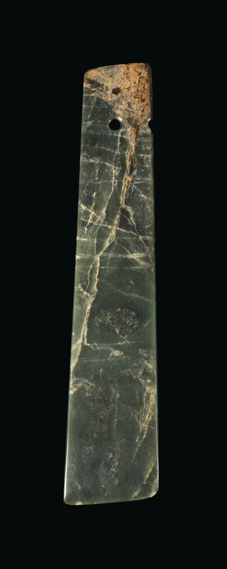 2014_NYR_02830_2004_000(a_mottled_greenish-grey_and_dark_brown_jade_axe_neolithic_period_or_sh)