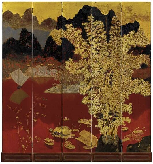 Lê Quốc Lộc (1918-1987), A Vietnamese River Scene, lacquer on board