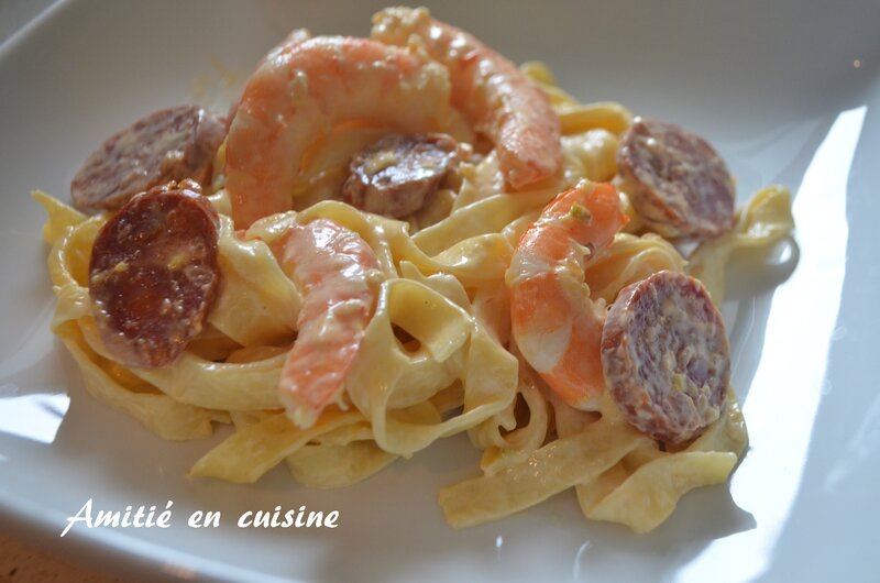 tagliatelle chorizo crevette