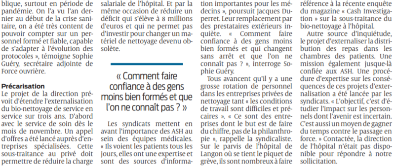 2021 05 19 SO Le projet de privatisation du bio nettoyage inquiète2