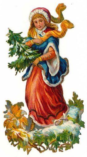 free_vintage_christmas_clipart_woman_carrying_small_pine_tree