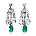 A Pair of Art Deco Emerald and Diamond Ear Pendants, by Cartier, <b>circa</b> <b>1928</b> 