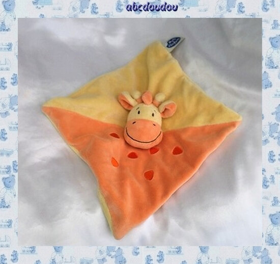 Doudou Peluche Plat Carré Vache Girafe Jaune Orange Mots D'Enfants