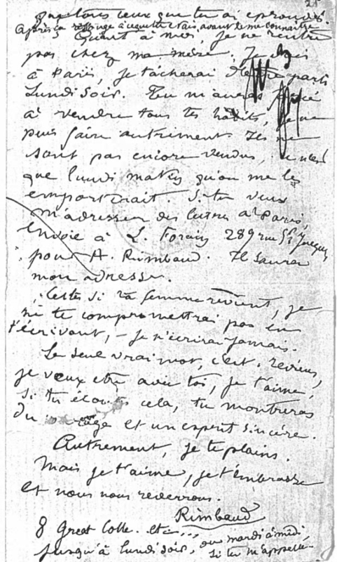 Lettre de Rimbaud à Verlaine du 5 juillet 1873