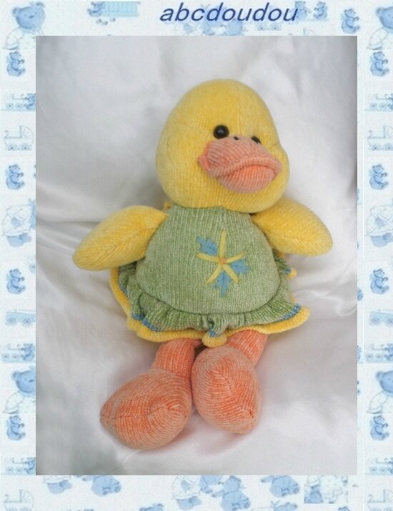 Doudou Peluche Canard Robe Verte Flocon de Neige Brodé FLOR ALBI SABADELL