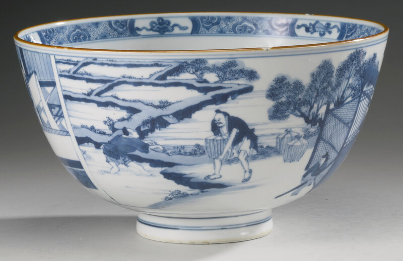 A large blue and white 'figural' bowl, Qing dynasty, Kangxi period (1662-1722)2