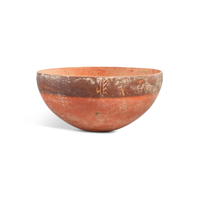 An incised large red pottery bowl, Yangshao culture, Banpo phase, c