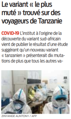 2021 03 29 SO Le variant le plus muté trouvé sur des voyageurs de Tanzanie