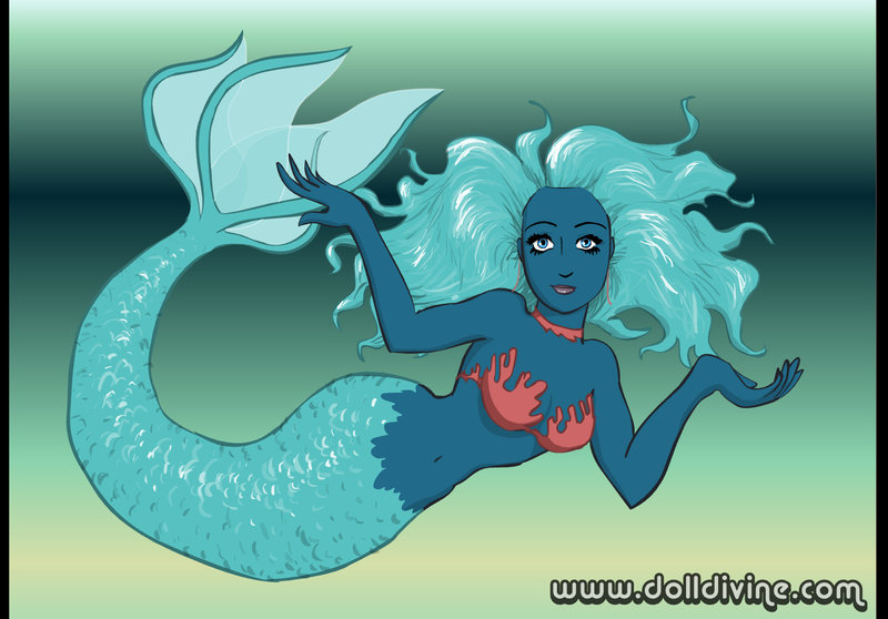 Dolldivine mermaid maker - cheveux bleus clairs et peau bleu canard