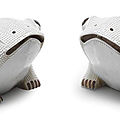 A large pair of <b>biscuit</b>-<b>glazed</b> toad-shaped vessels, 18th century