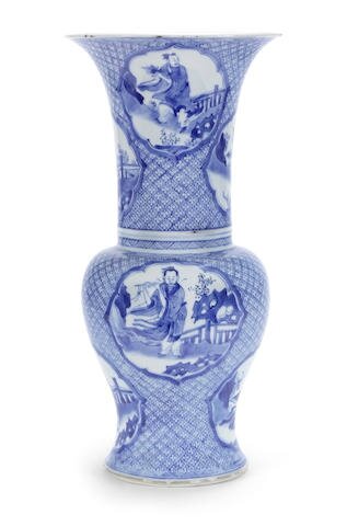 A blue and white 'Eight Immortals' 'phoenix-tail' vase, Chenghua six-character mark, Kangxi Kangxi period (1662-1722)