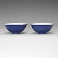 A pair of powder-blue bowls, <b>Guangxu</b> six-character marks, 19th-20th century