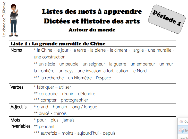 Dictées et Histoire des arts Autour du monde La classe de TruKbidule