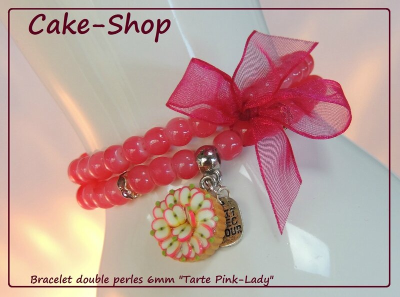 Bracelet double perles 6mm tarte pink-lady