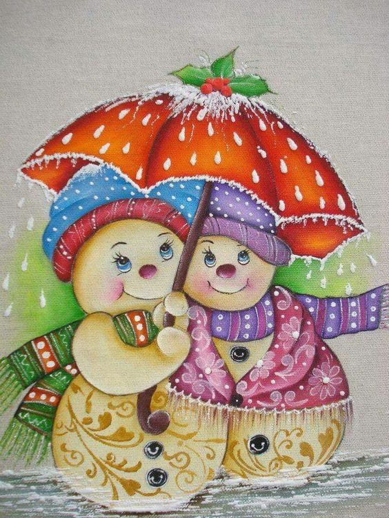 bonhommes de neige sous un parapluie
