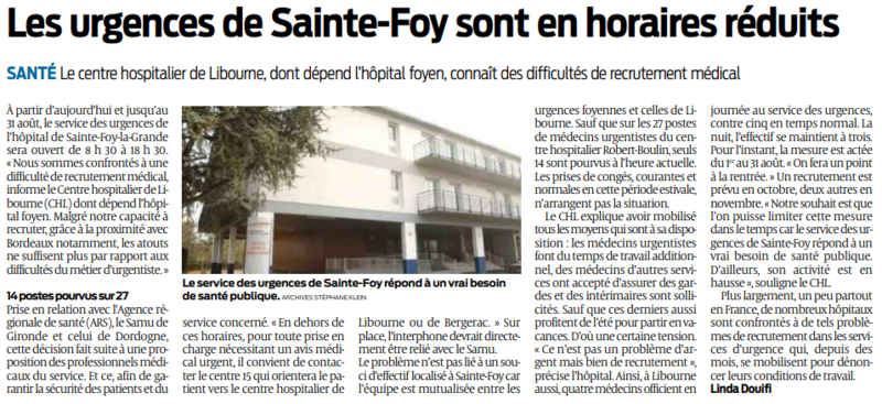 2019 08 01 SO Les urgences de Sainte-Foy sont en horaires réduits