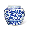 A blue and white 'Three Friends of <b>Winter</b>' jar, Mark and period of Jiajing (1522-1566)