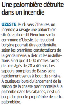 2021 10 02 SO Une palombière détruite dans un incendie