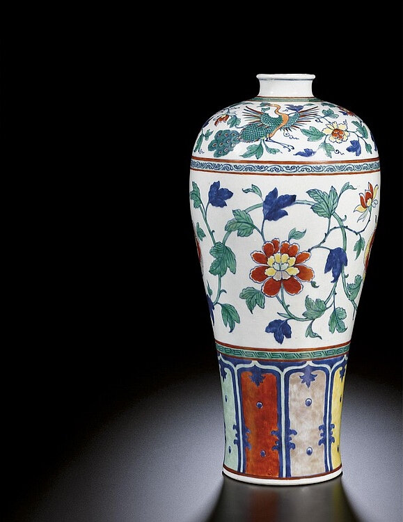 A fine and rare doucai 'Phoenix' meiping, Qing dynasty, 18th century