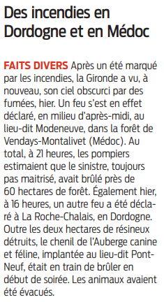 2022 09 06 SO Des incendies en Dordogne et en Médoc