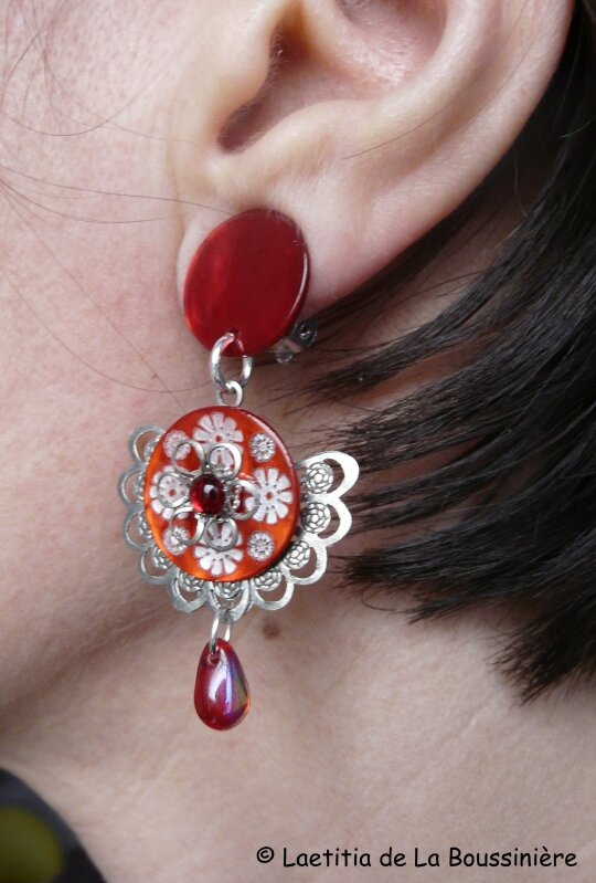 Boucles d'oreilles Eventail (rouge)