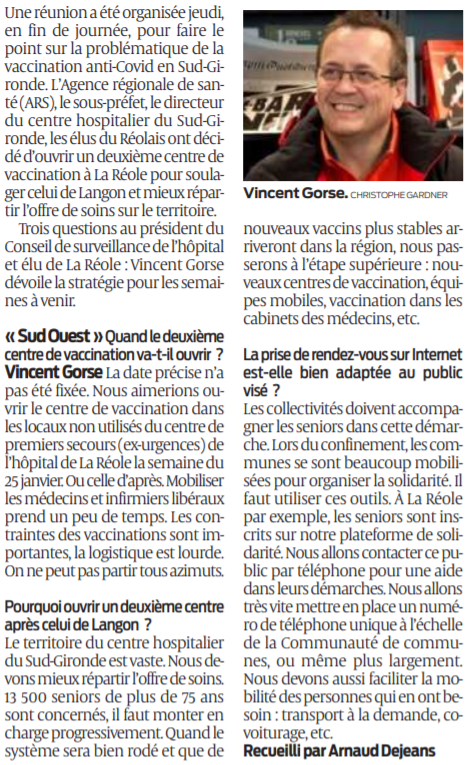 2021 01 16 SO Un deuxième centre de vaccination à La Réole2