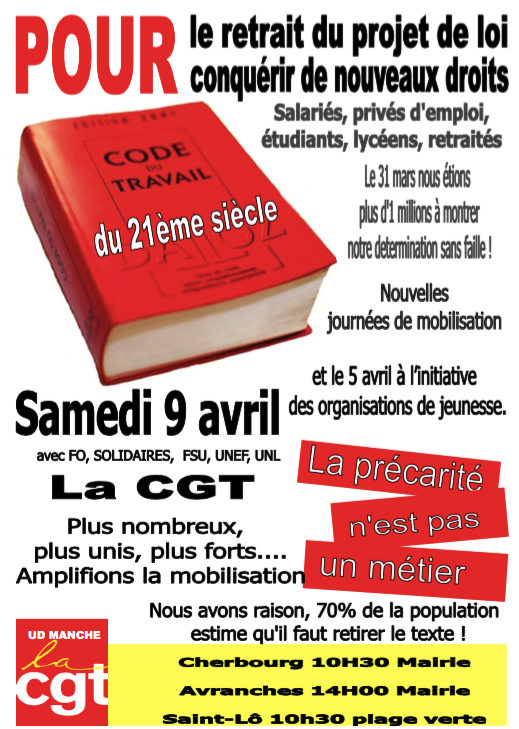 manifestation Avranche Cherbourg Saint-Lô 9 avril 2016 loi travail
