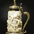 German, late <b>17th</b>-<b>early</b> <b>18th</b> <b>century</b>, Tankard with a knight and wild animals
