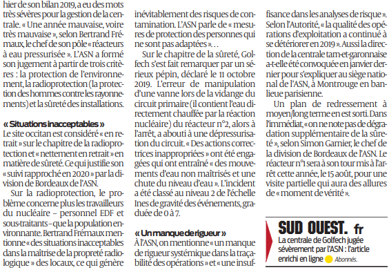 2020 06 16 SO Golfech étrillée face aux risques nucléaires2