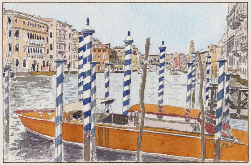 1024 Aquarelles de Venise 11 Canot à moteur sur le grand canal (sans bords)