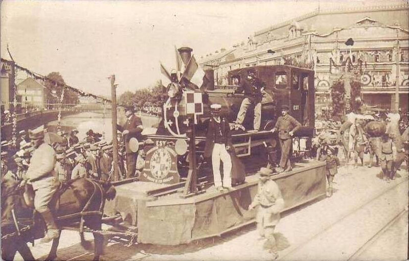 1919 08 15 Belfort CPhoto Fêtes patriotiques Place Corbis Char Association Fraternelle des chemins de fer Français XX