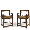 A pair of huanghuali low back arm chairs, Meiguiyi, 17th-18th century