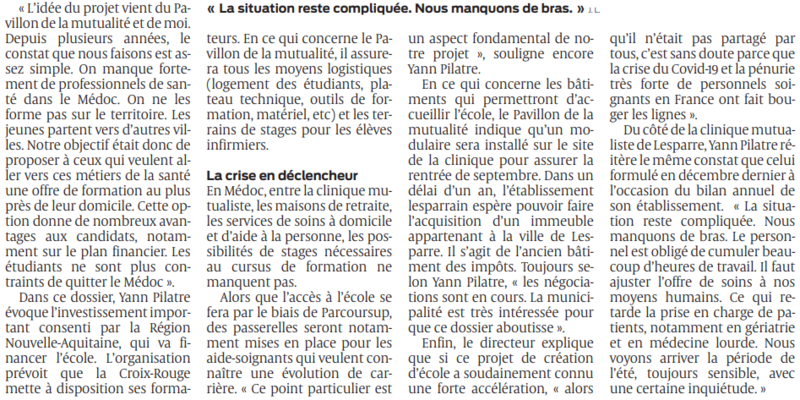 2022 03 24 SO Lesparre Un institut en soins infirmiers dès septembre2