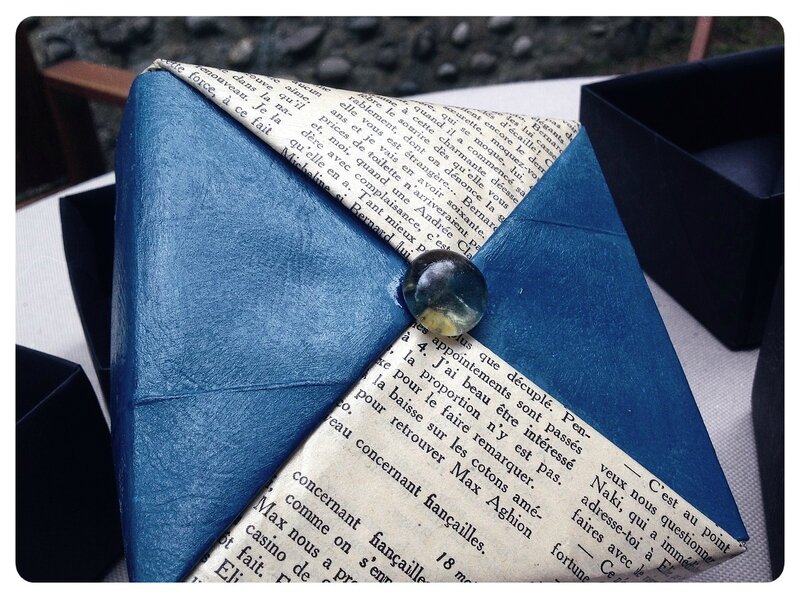 boite origami de Tomoko Fuse décorées bleue