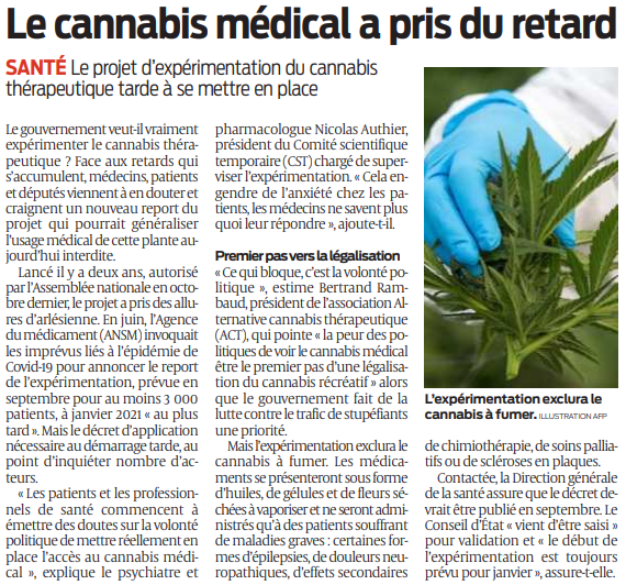 2020 09 10 SO Le cannabis médical a pris du retard