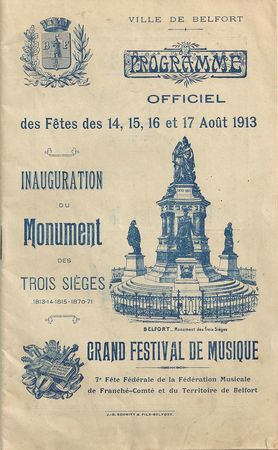 Livret Belfort Inauguration Monumt 3 Sièges 1913 p00