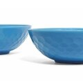 A pair of Chinese turquoise glass bowls, 19th-20th century