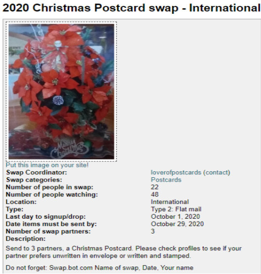 2020 Christmas Postcard swap - International