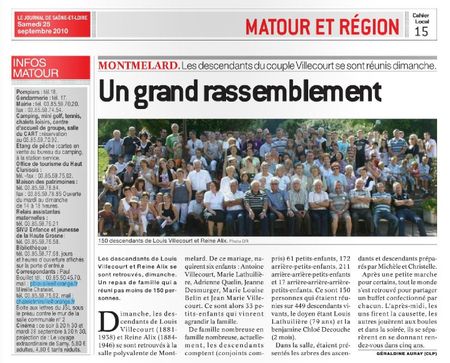 Le Journal de Saône-et-Loire, édition de Mâcon, 25 septembre 2010