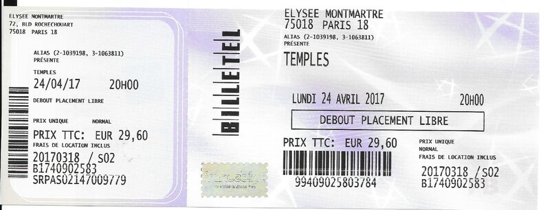 2017 04 24 Temples Elysée Montmartre Billet